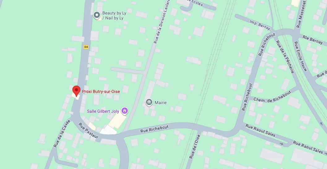 Carte de Butry-sur-Oise indiquant la position du Proxi au 56 rue de Parmain